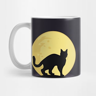 Black cat at night yellow full moon Mug